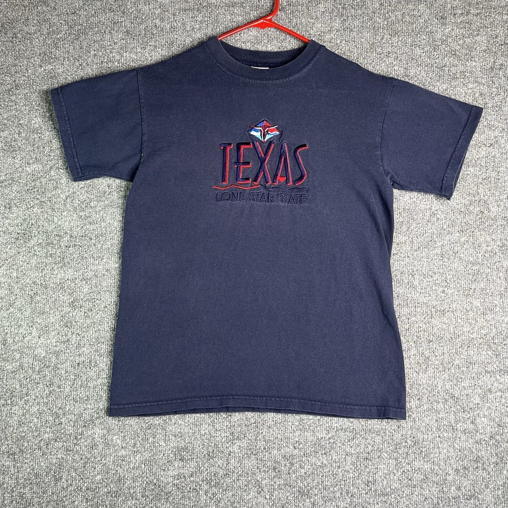 Vintage Texas Lone‎ Star State T-shirt Adult M Navy Blue Embroidered USA Made